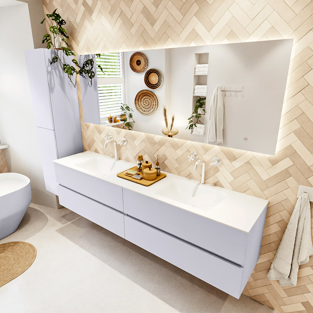 MONDIAZ VICA 200cm mueble de baño Cale 4 cajones. Lavabo CLOUD Doble 2 orificios color Talc con espejo LED. 1 MONDIAZ VICA 200cm mueble de baño Cale 4 cajones. Lavabo CLOUD Doble 2 orificios color Talc con espejo LED.