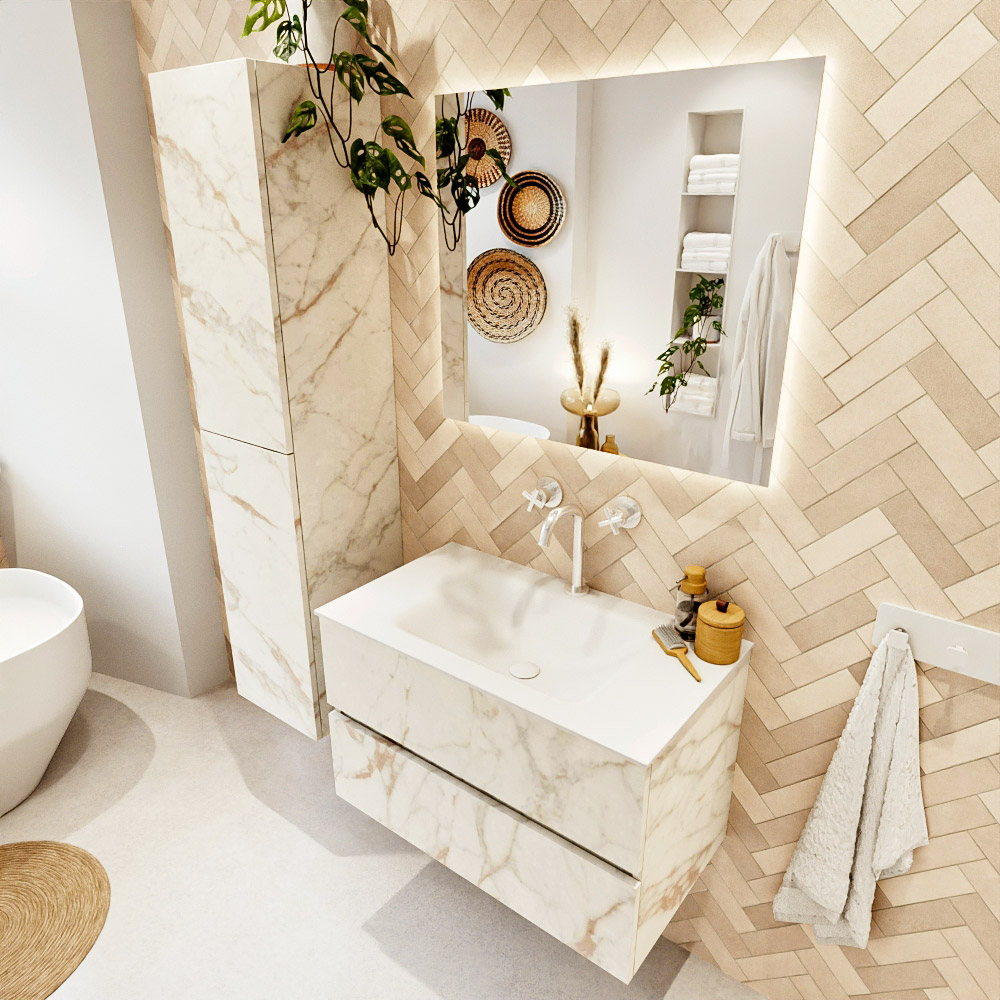 MONDIAZ VICA 80cm mueble de baño Carrara 2 cajones. Lavabo CLOUD Centro 1 orificio color Talc con espejo LED. 1 MONDIAZ VICA 80cm mueble de baño Carrara 2 cajones. Lavabo CLOUD Centro 1 orificio color Talc con espejo LED.