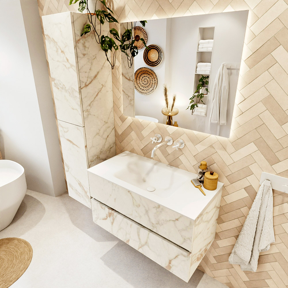 MONDIAZ VICA 90cm mueble de baño Carrara 2 cajones. Lavabo CLOUD Centro sin orificio color Talc con espejo LED. 1 MONDIAZ VICA 90cm mueble de baño Carrara 2 cajones. Lavabo CLOUD Centro sin orificio color Talc con espejo LED.