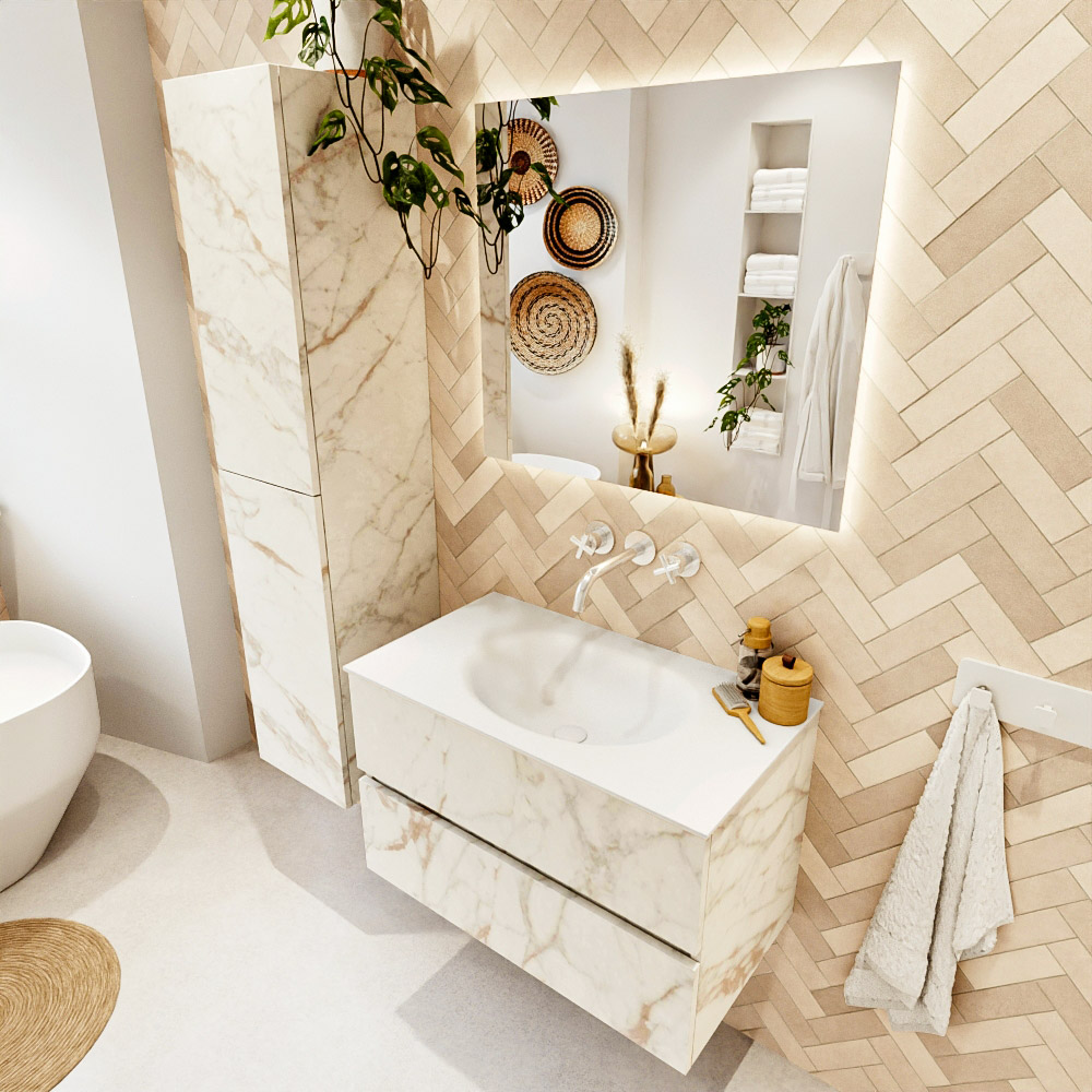 MONDIAZ VICA 80cm mueble de baño Carrara 2 cajones. Lavabo MOON Centro sin orificio color Talc con espejo LED. 1 MONDIAZ VICA 80cm mueble de baño Carrara 2 cajones. Lavabo MOON Centro sin orificio color Talc con espejo LED.