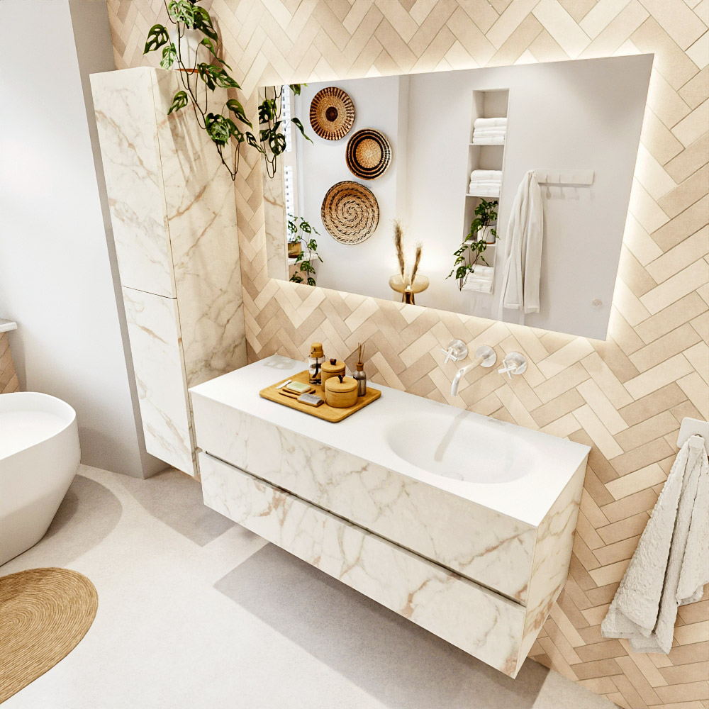 MONDIAZ VICA 130cm mueble de baño Carrara 2 cajones. Lavabo MOON Derecho sin orificio color Talc con espejo LED. 1 MONDIAZ VICA 130cm mueble de baño Carrara 2 cajones. Lavabo MOON Derecho sin orificio color Talc con espejo LED.
