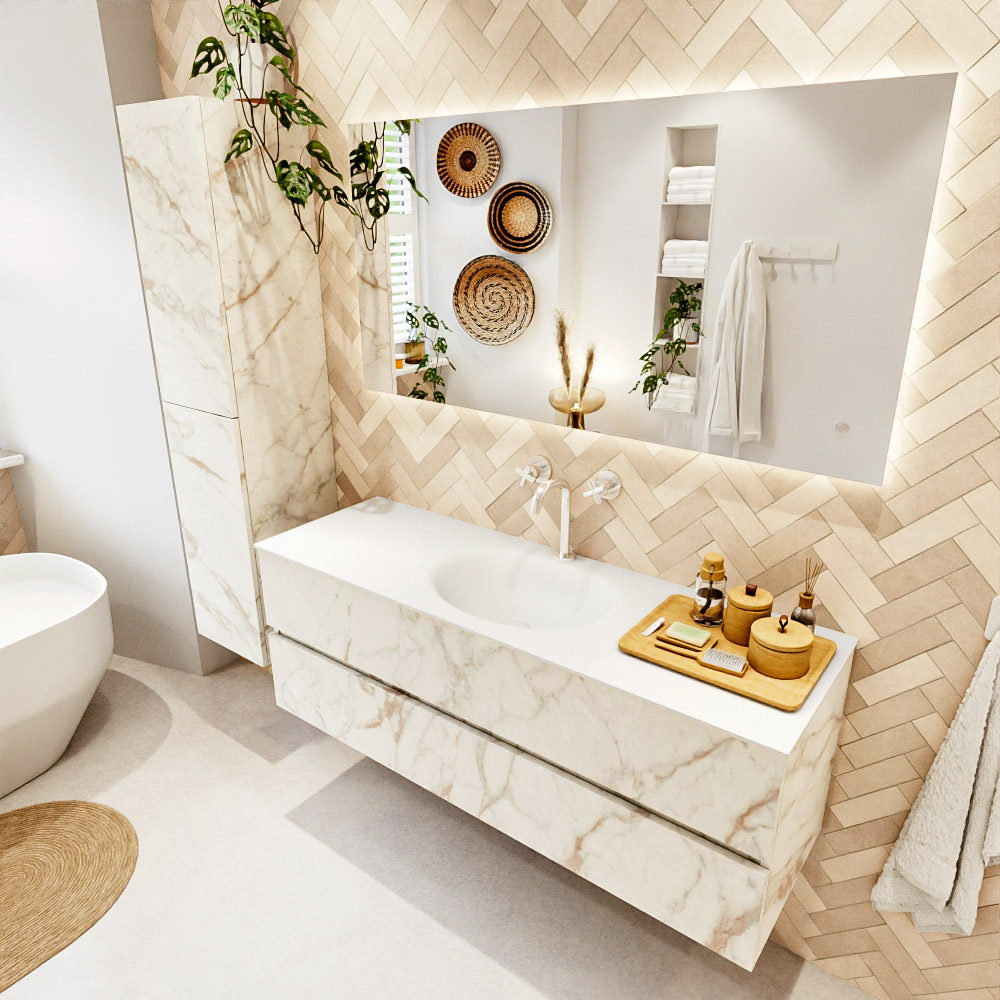 MONDIAZ VICA 140cm mueble de baño Carrara 2 cajones. Lavabo MOON Centro 1 orificio color Talc con espejo LED. 1 MONDIAZ VICA 140cm mueble de baño Carrara 2 cajones. Lavabo MOON Centro 1 orificio color Talc con espejo LED.