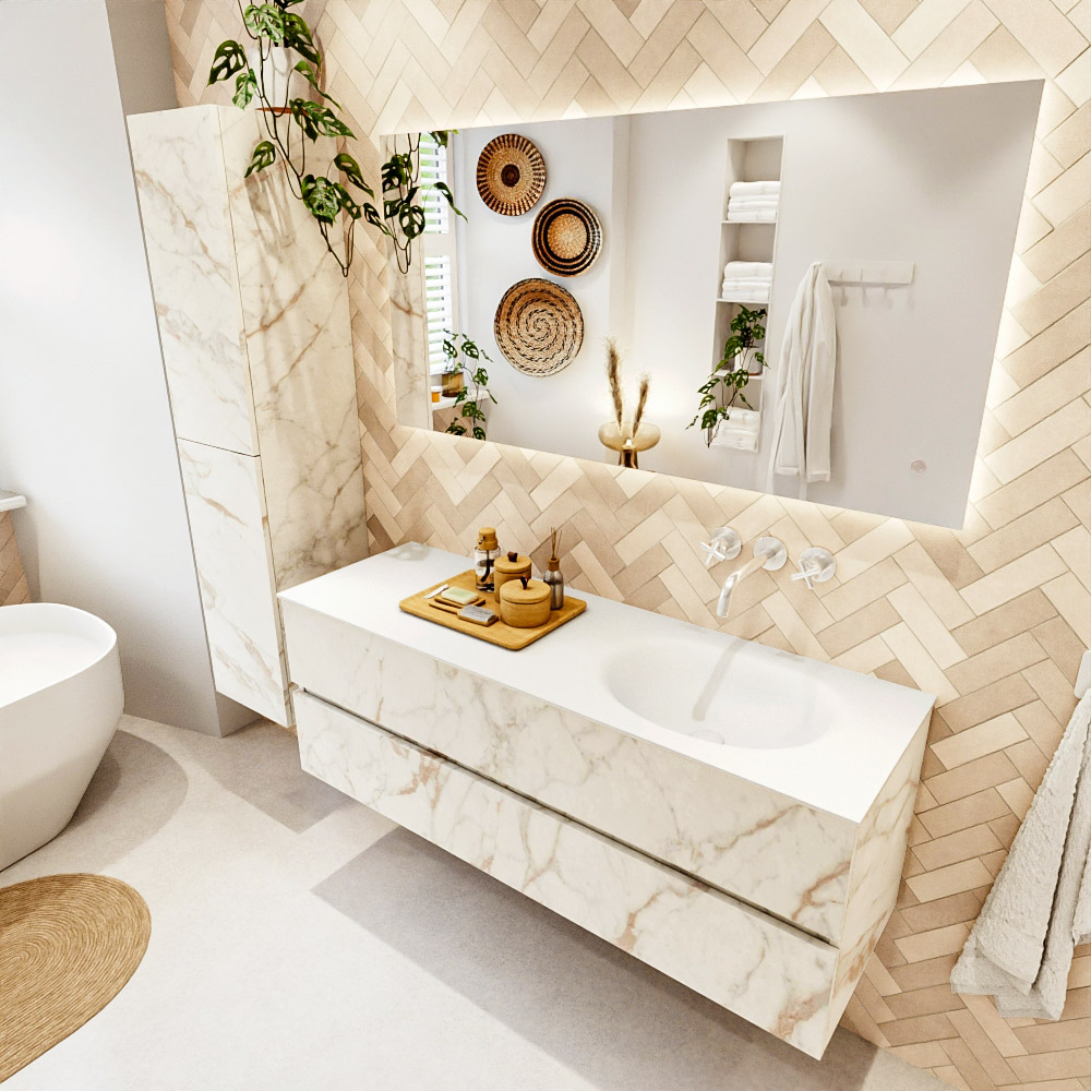 MONDIAZ VICA 140cm mueble de baño Carrara 2 cajones. Lavabo MOON Derecho sin orificio color Talc con espejo LED. 1 MONDIAZ VICA 140cm mueble de baño Carrara 2 cajones. Lavabo MOON Derecho sin orificio color Talc con espejo LED.