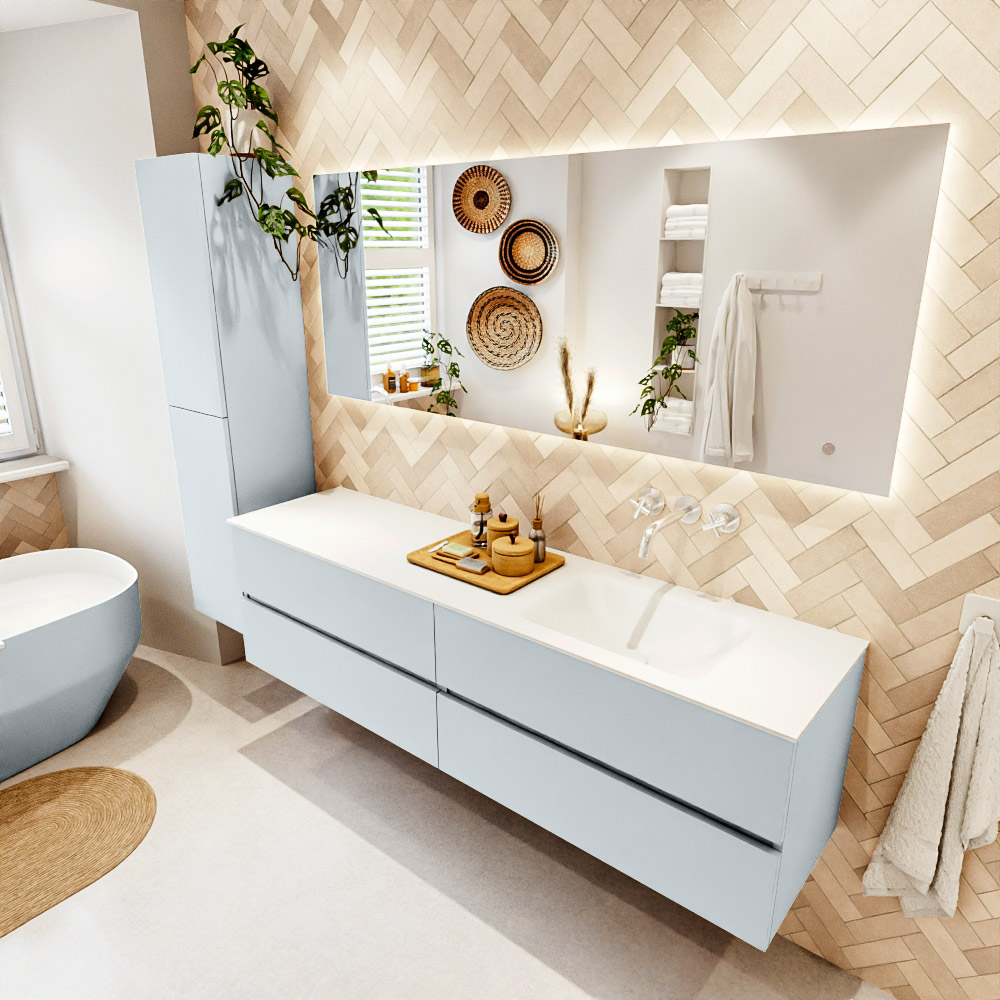 MONDIAZ VICA 180cm mueble de baño Clay 4 cajones. Lavabo CLOUD Derecho sin orificio color Talc con espejo LED. 1 MONDIAZ VICA 180cm mueble de baño Clay 4 cajones. Lavabo CLOUD Derecho sin orificio color Talc con espejo LED.