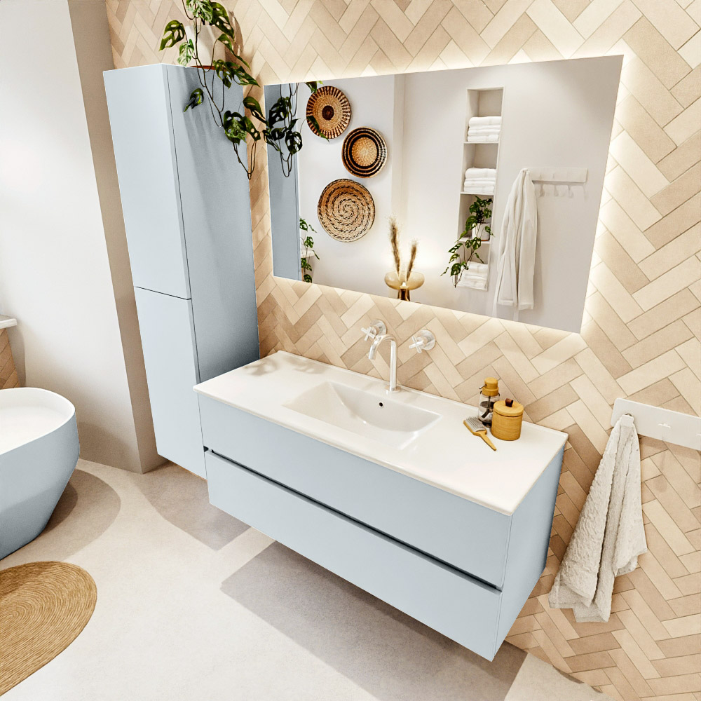 MONDIAZ VICA 120cm mueble de baño Clay 2 cajones. Lavabo DENIA Centro 1 orificio color Blanco brillo con espejo LED. 1 MONDIAZ VICA 120cm mueble de baño Clay 2 cajones. Lavabo DENIA Centro 1 orificio color Blanco brillo con espejo LED.