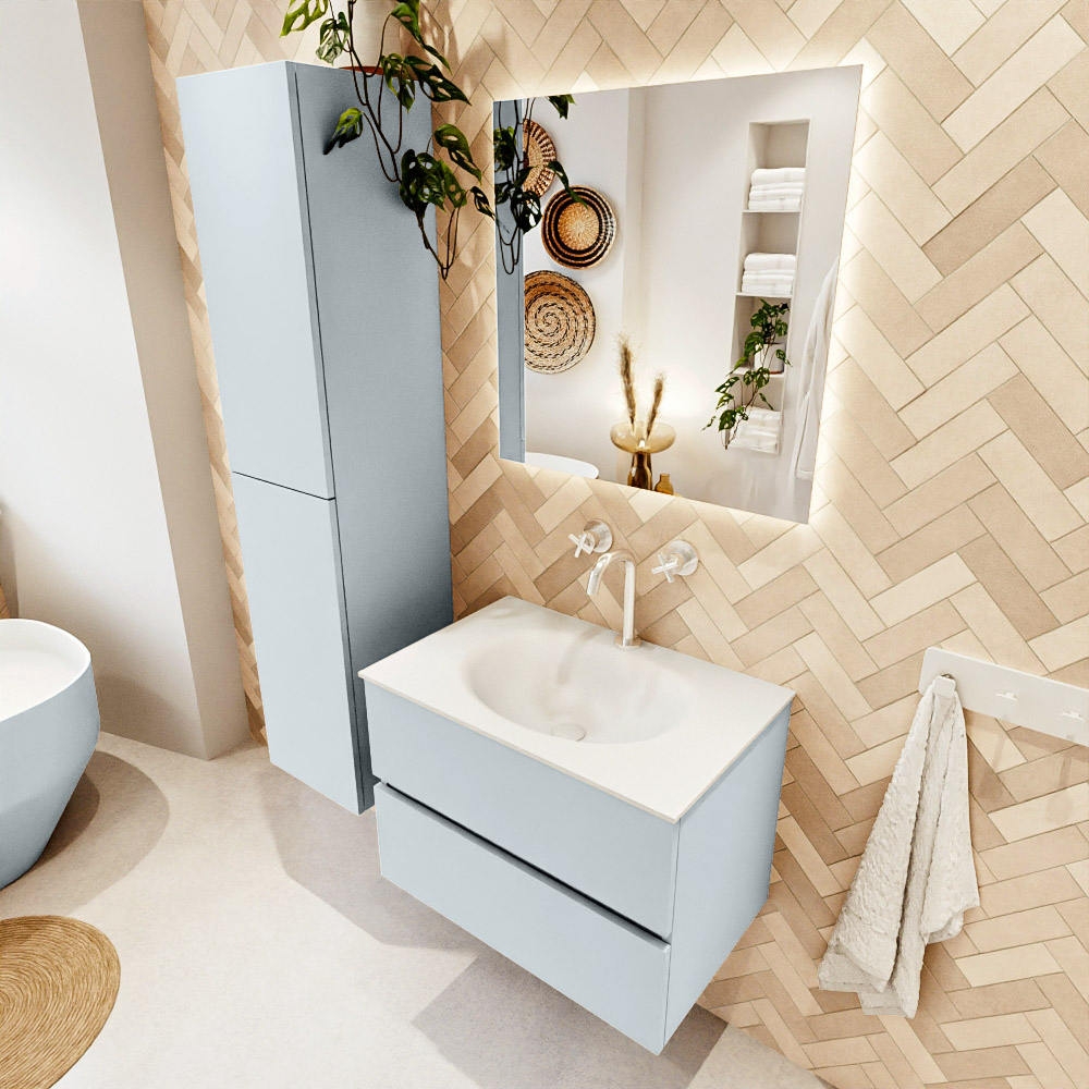 MONDIAZ VICA 70cm mueble de baño Clay 2 cajones. Lavabo MOON Centro 1 orificio color Talc con espejo LED. 1 MONDIAZ VICA 70cm mueble de baño Clay 2 cajones. Lavabo MOON Centro 1 orificio color Talc con espejo LED.