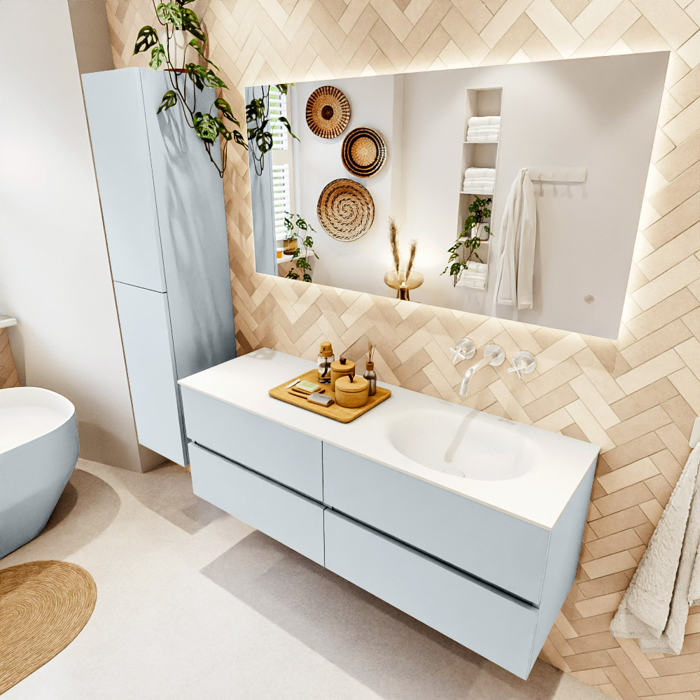 MONDIAZ VICA 140cm mueble de baño Clay 4 cajones. Lavabo MOON Derecho sin orificio color Talc con espejo LED. 1 MONDIAZ VICA 140cm mueble de baño Clay 4 cajones. Lavabo MOON Derecho sin orificio color Talc con espejo LED.