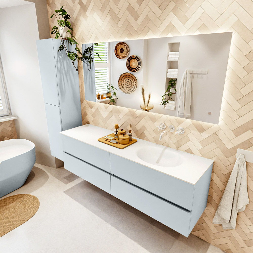 MONDIAZ VICA 170cm mueble de baño Clay 4 cajones. Lavabo MOON Derecho sin orificio color Talc con espejo LED. 1 MONDIAZ VICA 170cm mueble de baño Clay 4 cajones. Lavabo MOON Derecho sin orificio color Talc con espejo LED.