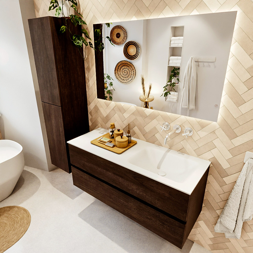 MONDIAZ VICA 120cm mueble de baño Dark Brown 2 cajones. Lavabo CLOUD Derecho sin orificio color Talc con espejo LED. 1 MONDIAZ VICA 120cm mueble de baño Dark Brown 2 cajones. Lavabo CLOUD Derecho sin orificio color Talc con espejo LED.