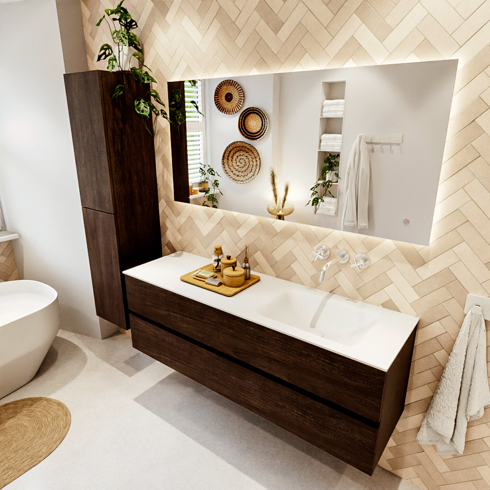 MONDIAZ VICA 150cm mueble de baño Dark Brown 2 cajones. Lavabo CLOUD Derecho sin orificio color Talc con espejo LED. 1 MONDIAZ VICA 150cm mueble de baño Dark Brown 2 cajones. Lavabo CLOUD Derecho sin orificio color Talc con espejo LED.