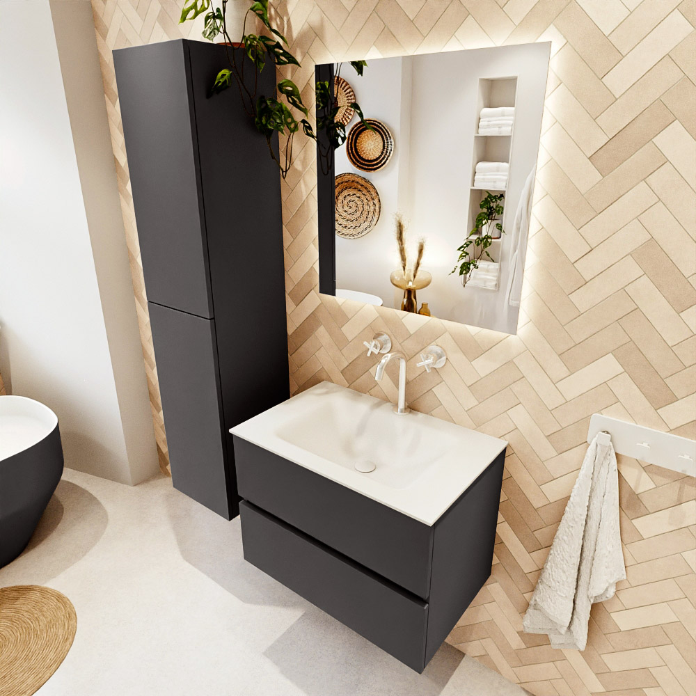 MONDIAZ VICA 70cm mueble de baño Dark Grey 2 cajones. Lavabo CLOUD Centro 1 orificio color Talc con espejo LED. 1 MONDIAZ VICA 70cm mueble de baño Dark Grey 2 cajones. Lavabo CLOUD Centro 1 orificio color Talc con espejo LED.