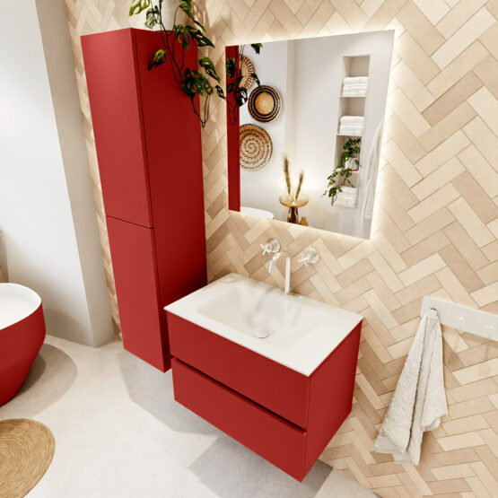 MONDIAZ VICA 70cm mueble de baño Fire 2 cajones. Lavabo CLOUD Centro 1 orificio color Talc con espejo LED.