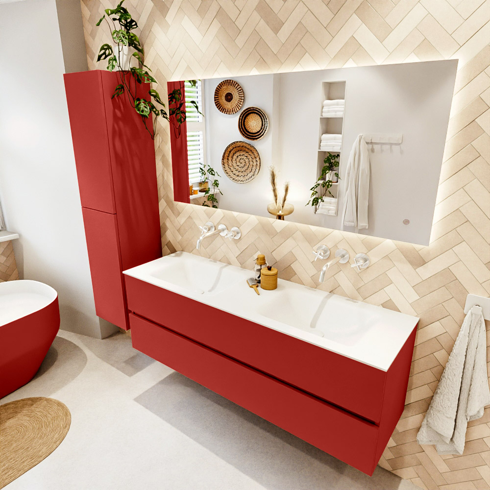 MONDIAZ VICA 150cm mueble de baño Fire 2 cajones. Lavabo CLOUD Doble sin orificio color Talc con espejo LED. 1 MONDIAZ VICA 150cm mueble de baño Fire 2 cajones. Lavabo CLOUD Doble sin orificio color Talc con espejo LED.