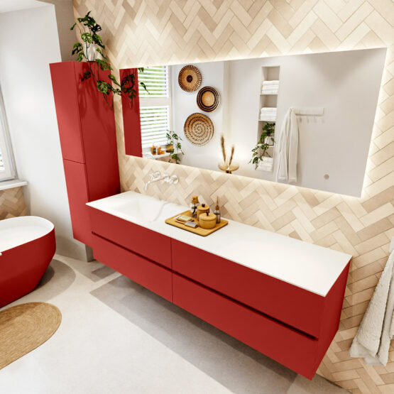 MONDIAZ VICA 190cm mueble de baño Fire 4 cajones. Lavabo CLOUD Izquierda sin orificio color Talc con espejo LED.