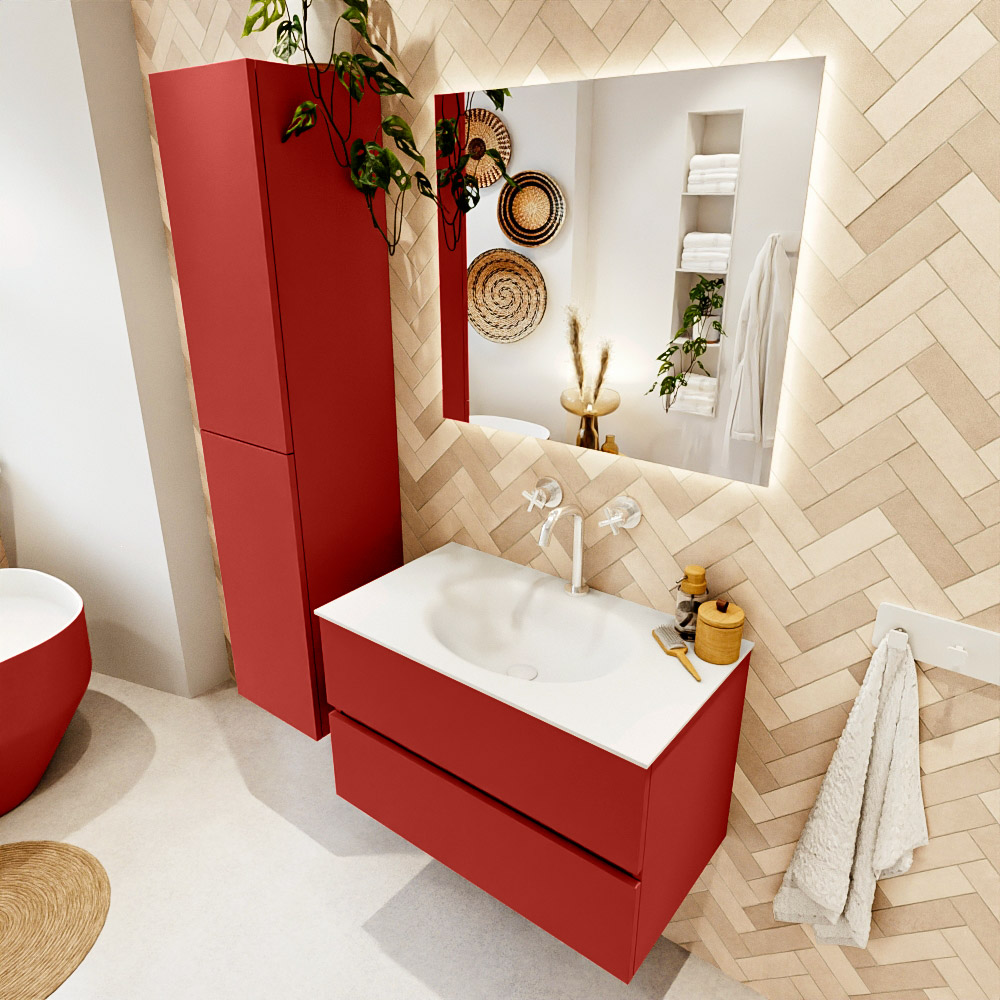 MONDIAZ VICA 80cm mueble de baño Fire 2 cajones. Lavabo MOON Centro 1 orificio, color Talc. 1 MONDIAZ VICA 80cm mueble de baño Fire 2 cajones. Lavabo MOON Centro 1 orificio