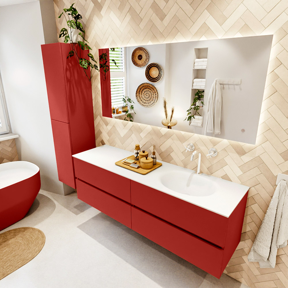 MONDIAZ VICA 160cm mueble de baño Fire 4 cajones. Lavabo MOON Derecho 1 orificio color Talc con espejo LED. 1 MONDIAZ VICA 160cm mueble de baño Fire 4 cajones. Lavabo MOON Derecho 1 orificio color Talc con espejo LED.