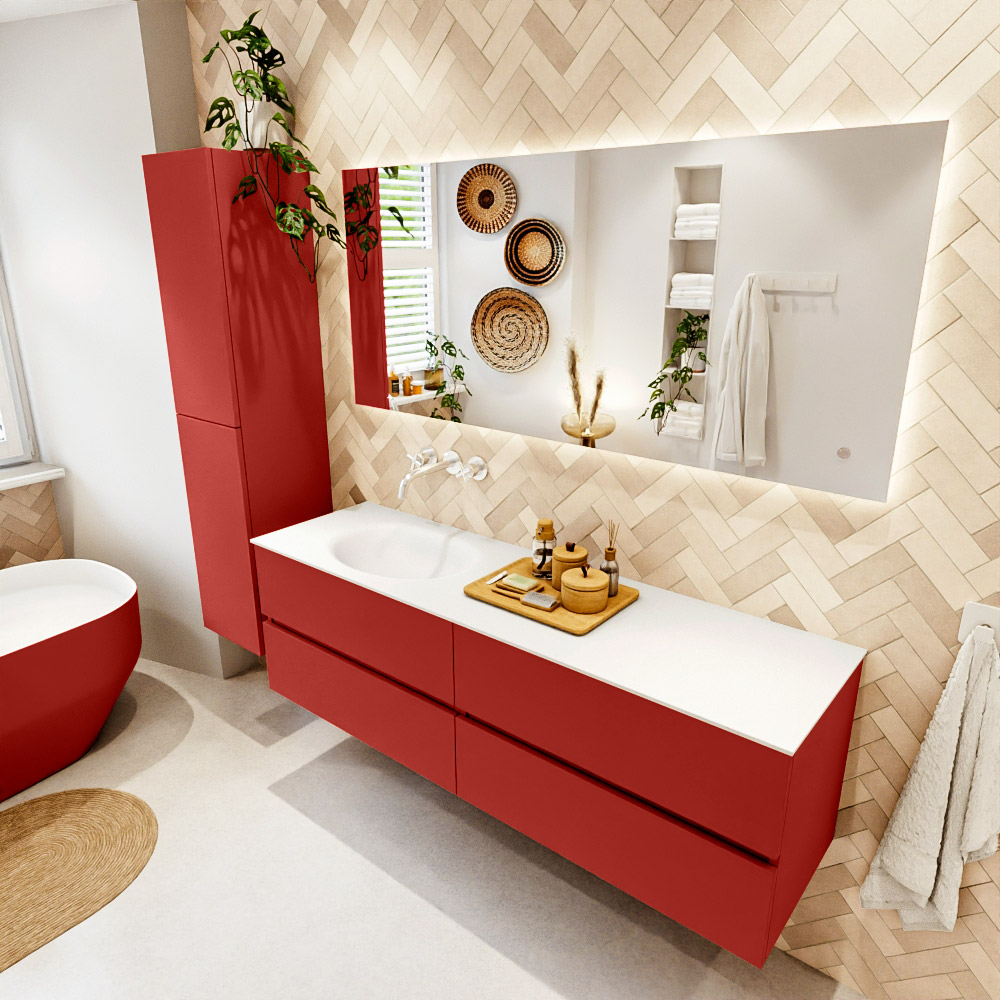 MONDIAZ VICA 160cm mueble de baño Fire 4 cajones. Lavabo MOON Izquierda sin orificio color Talc con espejo LED. 1 MONDIAZ VICA 160cm mueble de baño Fire 4 cajones. Lavabo MOON Izquierda sin orificio color Talc con espejo LED.