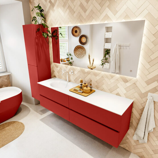 MONDIAZ VICA 170cm mueble de baño Fire 4 cajones. Lavabo MOON Izquierda 1 orificio color Talc con espejo LED.