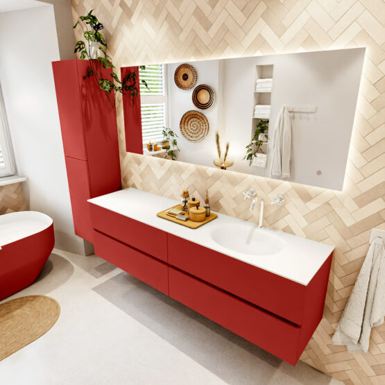 MONDIAZ VICA 180cm mueble de baño Fire 4 cajones. Lavabo MOON Derecho 1 orificio color Talc con espejo LED.