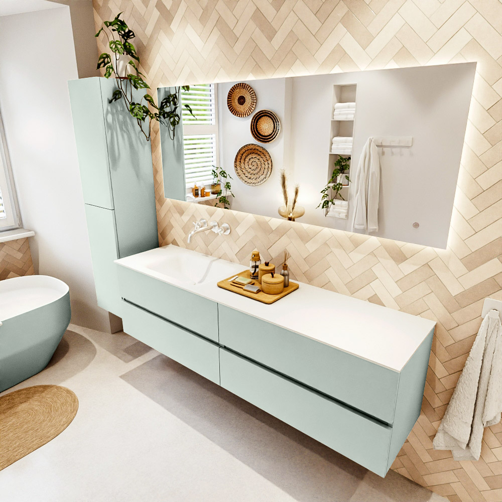 MONDIAZ VICA 180cm mueble de baño Greey 4 cajones. Lavabo CLOUD Izquierda sin orificio color Talc con espejo LED. 1 MONDIAZ VICA 180cm mueble de baño Greey 4 cajones. Lavabo CLOUD Izquierda sin orificio color Talc con espejo LED.