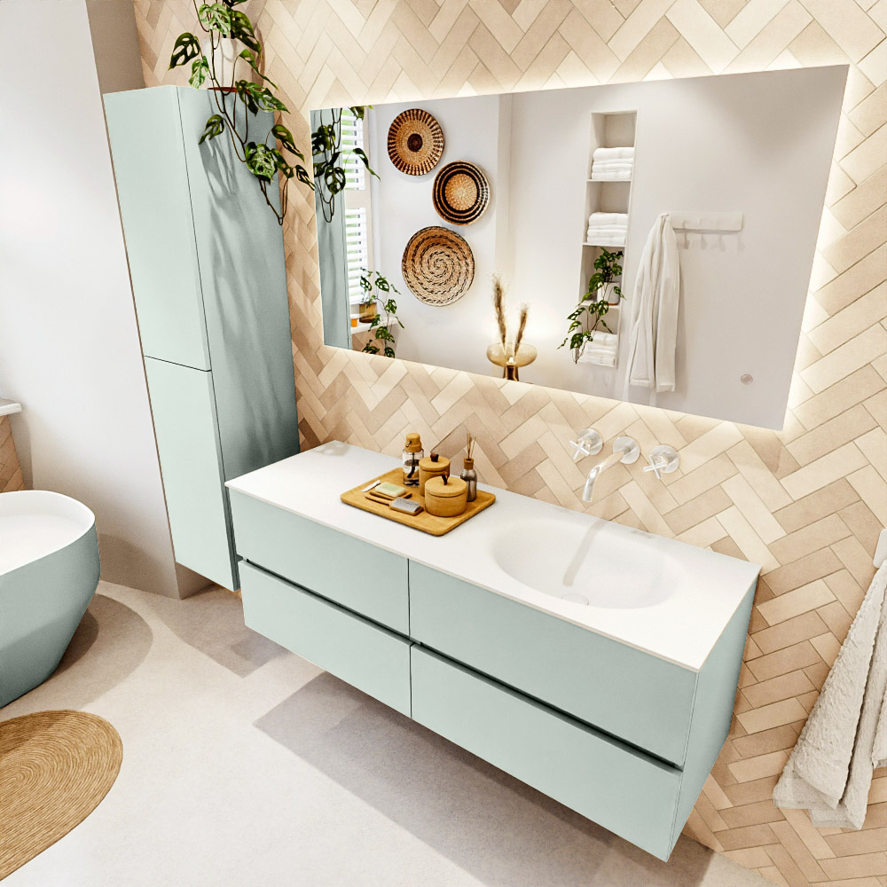 MONDIAZ VICA 140cm mueble de baño Greey 4 cajones. Lavabo MOON Derecho sin orificio color Talc con espejo LED. 1 MONDIAZ VICA 140cm mueble de baño Greey 4 cajones. Lavabo MOON Derecho sin orificio color Talc con espejo LED.