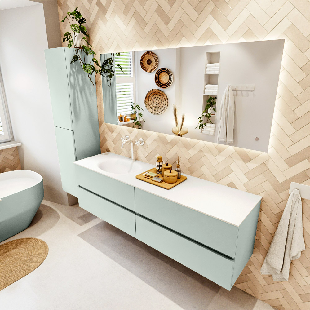 MONDIAZ VICA 170cm mueble de baño Greey 4 cajones. Lavabo MOON Izquierda 1 orificio color Talc con espejo LED. 1 MONDIAZ VICA 170cm mueble de baño Greey 4 cajones. Lavabo MOON Izquierda 1 orificio color Talc con espejo LED.