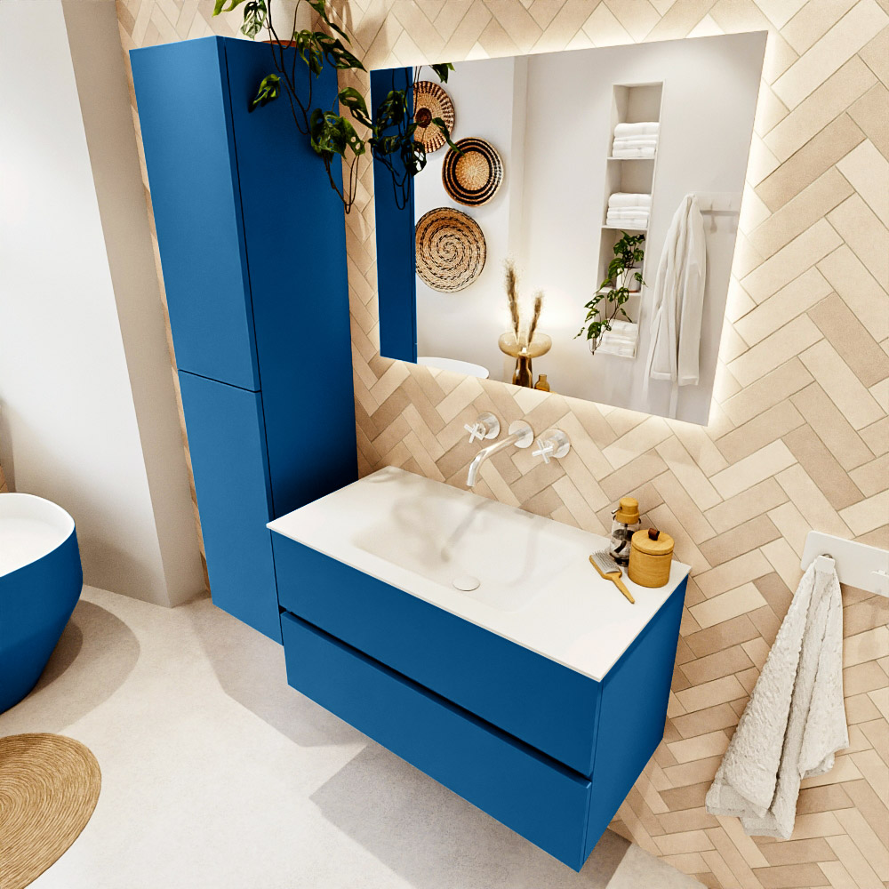 MONDIAZ VICA 90cm mueble de baño Jeans 2 cajones. Lavabo CLOUD Centro sin orificio color Talc con espejo LED. 1 MONDIAZ VICA 90cm mueble de baño Jeans 2 cajones. Lavabo CLOUD Centro sin orificio color Talc con espejo LED.