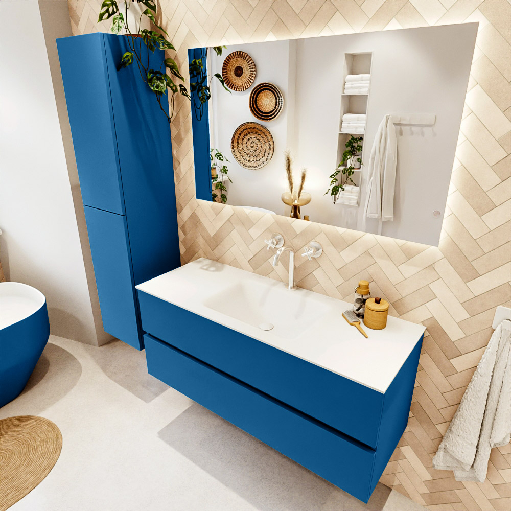MONDIAZ VICA 120cm mueble de baño Jeans 2 cajones. Lavabo CLOUD Centro 1 orificio color Talc con espejo LED. 1 MONDIAZ VICA 120cm mueble de baño Jeans 2 cajones. Lavabo CLOUD Centro 1 orificio color Talc con espejo LED.