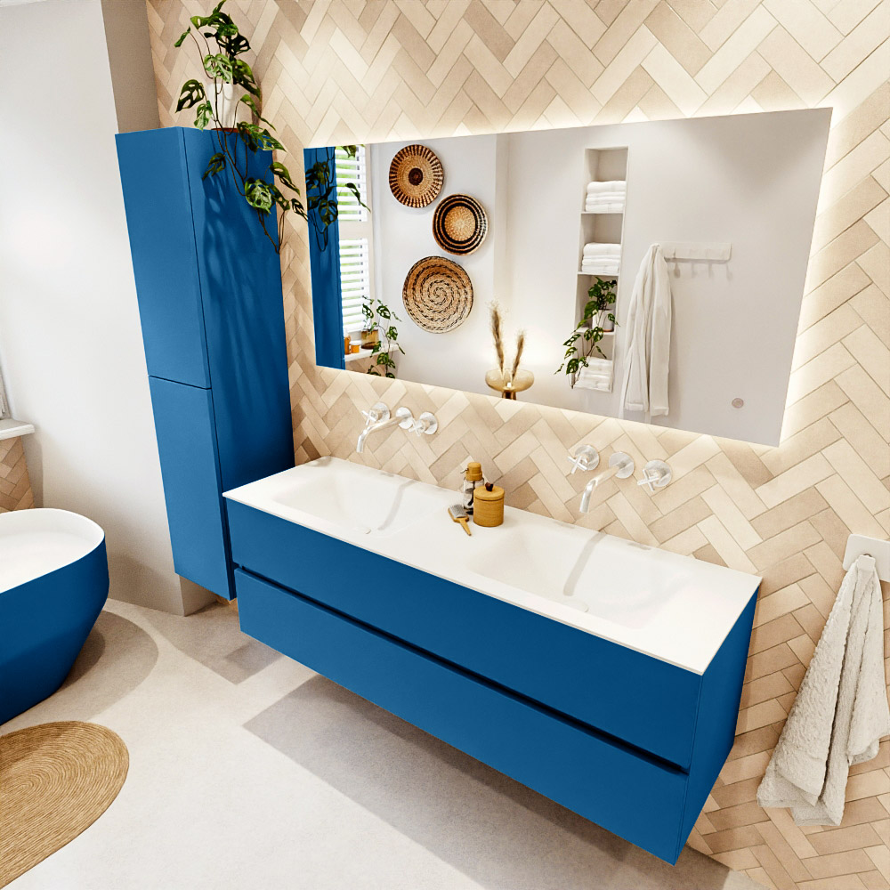MONDIAZ VICA 150cm mueble de baño Jeans 2 cajones. Lavabo CLOUD Doble sin orificio color Talc con espejo LED. 1 MONDIAZ VICA 150cm mueble de baño Jeans 2 cajones. Lavabo CLOUD Doble sin orificio color Talc con espejo LED.