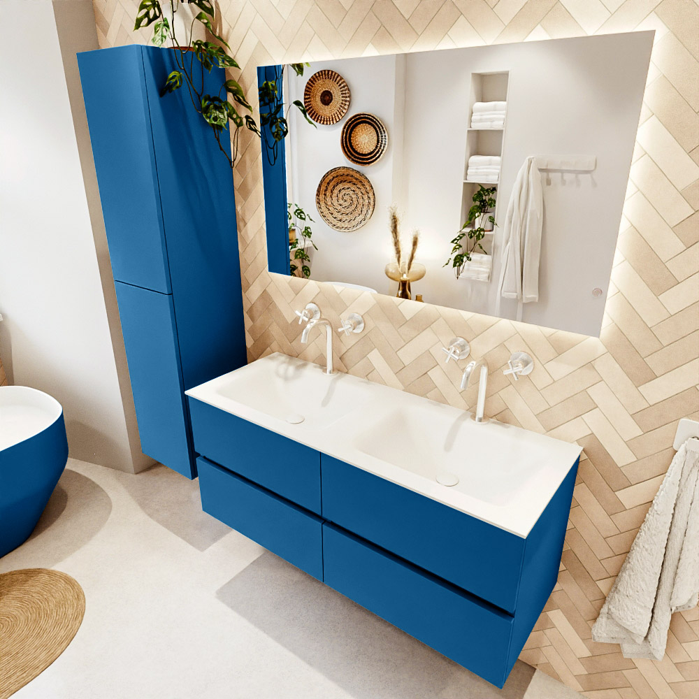MONDIAZ VICA 120cm mueble de baño Jeans 4 cajones. Lavabo CLOUD Doble 2 orificios color Talc con espejo LED. 1 MONDIAZ VICA 120cm mueble de baño Jeans 4 cajones. Lavabo CLOUD Doble 2 orificios color Talc con espejo LED.