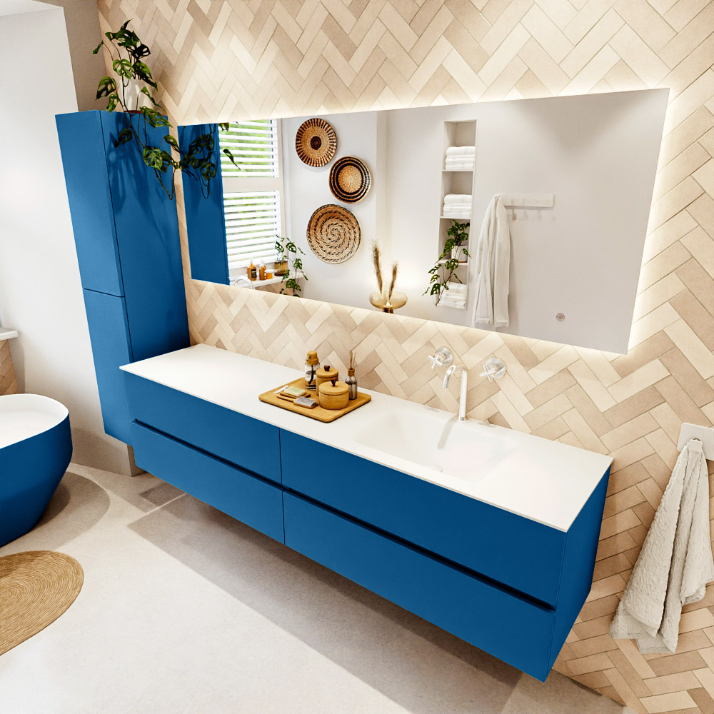 MONDIAZ VICA 200cm mueble de baño Jeans 4 cajones. Lavabo CLOUD Derecho 1 orificio color Talc con espejo LED. 1 MONDIAZ VICA 200cm mueble de baño Jeans 4 cajones. Lavabo CLOUD Derecho 1 orificio color Talc con espejo LED.