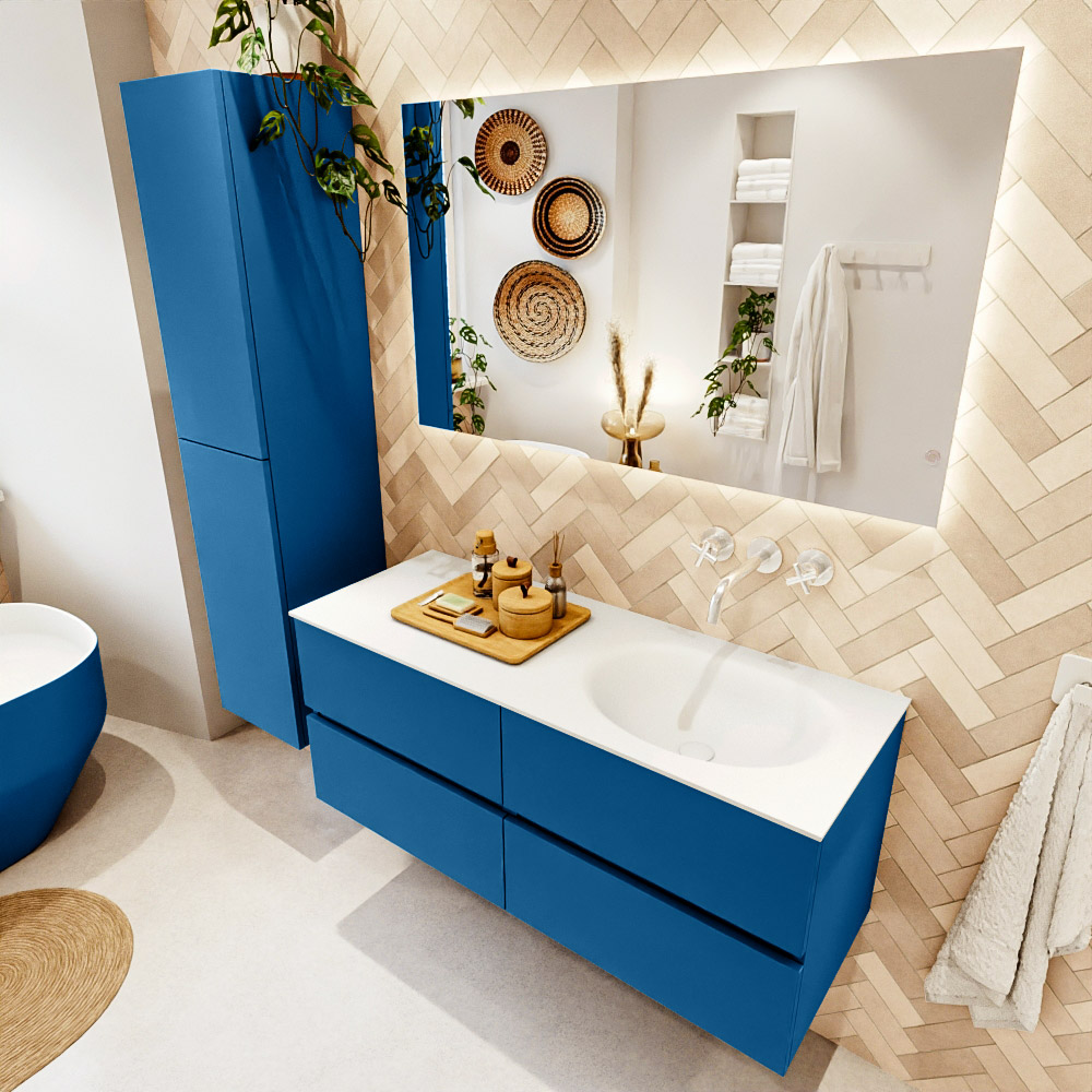 MONDIAZ VICA 120cm mueble de baño Jeans 4 cajones. Lavabo MOON Derecho sin orificio color Talc con espejo LED. 1 MONDIAZ VICA 120cm mueble de baño Jeans 4 cajones. Lavabo MOON Derecho sin orificio color Talc con espejo LED.