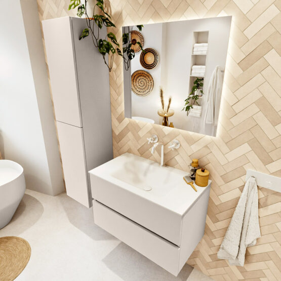 MONDIAZ VICA 80cm mueble de baño Linen 2 cajones. Lavabo CLOUD Centro 1 orificio