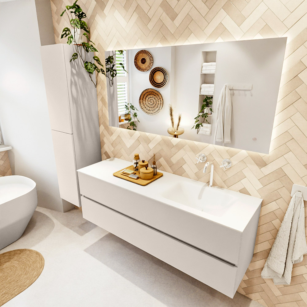 MONDIAZ VICA 150cm mueble de baño Linen 2 cajones. Lavabo CLOUD Derecho 1 orificio color Talc con espejo LED. 1 MONDIAZ VICA 150cm mueble de baño Linen 2 cajones. Lavabo CLOUD Derecho 1 orificio color Talc con espejo LED.