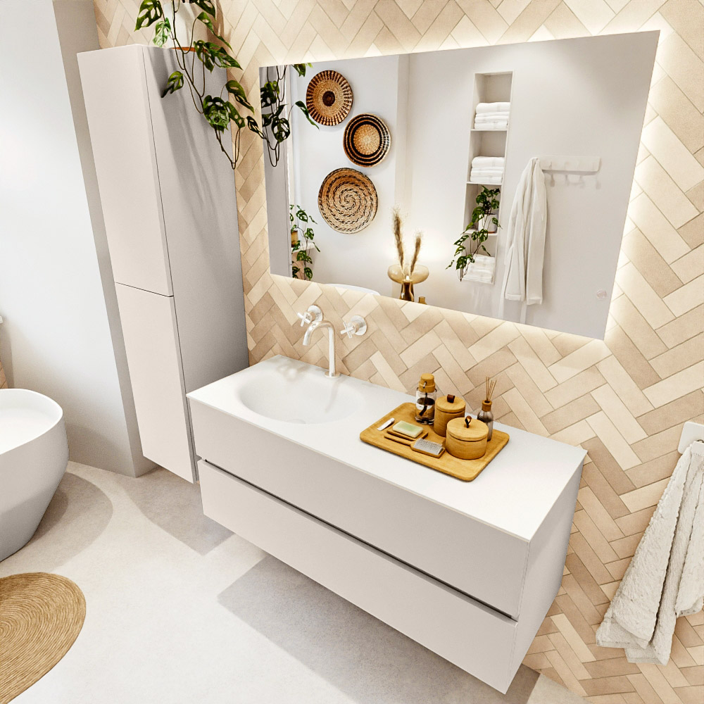 MONDIAZ VICA 120cm mueble de baño Linen 2 cajones. Lavabo MOON Izquierda 1 orificio color Talc con espejo LED. 1 MONDIAZ VICA 120cm mueble de baño Linen 2 cajones. Lavabo MOON Izquierda 1 orificio color Talc con espejo LED.