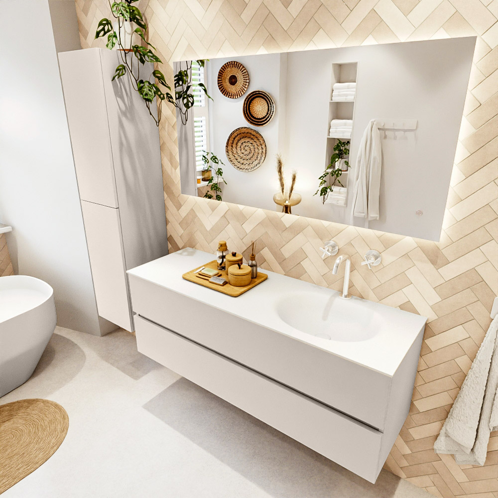 MONDIAZ VICA 140cm mueble de baño Linen 2 cajones. Lavabo MOON Derecho 1 orificio color Talc con espejo LED. 1 MONDIAZ VICA 140cm mueble de baño Linen 2 cajones. Lavabo MOON Derecho 1 orificio color Talc con espejo LED.