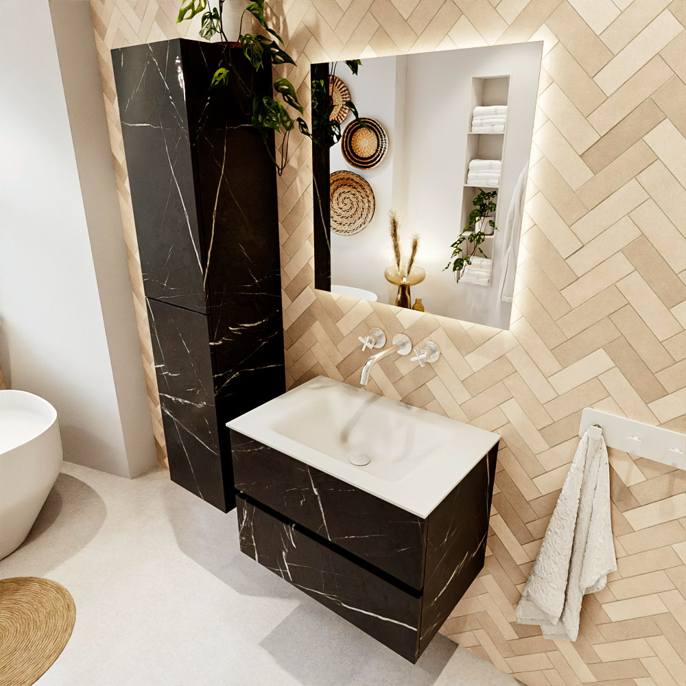 MONDIAZ VICA 70cm mueble de baño Marquina 2 cajones. Lavabo CLOUD Centro sin orificio color Talc con espejo LED. 1 MONDIAZ VICA 70cm mueble de baño Marquina 2 cajones. Lavabo CLOUD Centro sin orificio color Talc con espejo LED.