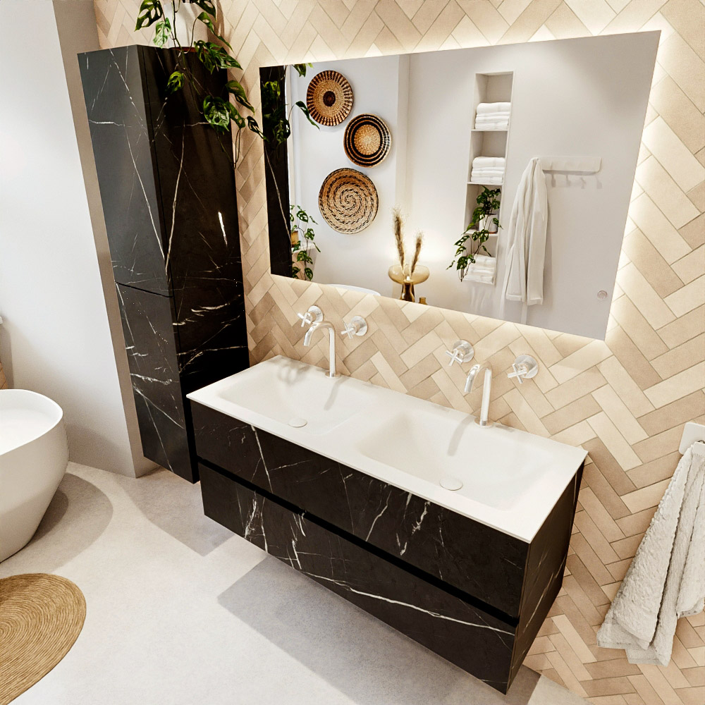 MONDIAZ VICA 120cm mueble de baño Marquina 2 cajones. Lavabo CLOUD Doble 2 orificios color Talc con espejo LED. 1 MONDIAZ VICA 120cm mueble de baño Marquina 2 cajones. Lavabo CLOUD Doble 2 orificios color Talc con espejo LED.
