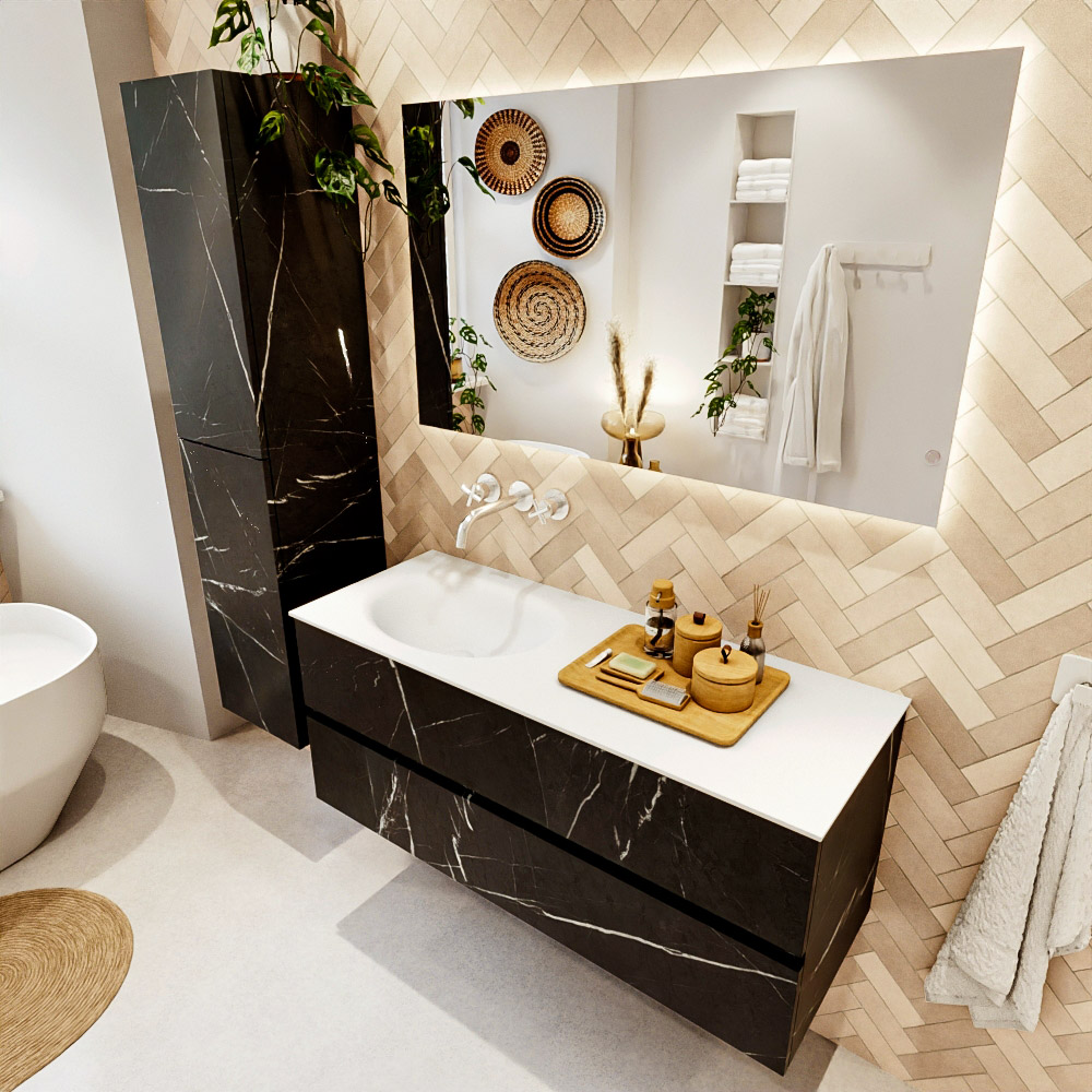 MONDIAZ VICA 120cm mueble de baño Marquina 2 cajones. Lavabo MOON Izquierda sin orificio color Talc con espejo LED. 1 MONDIAZ VICA 120cm mueble de baño Marquina 2 cajones. Lavabo MOON Izquierda sin orificio color Talc con espejo LED.