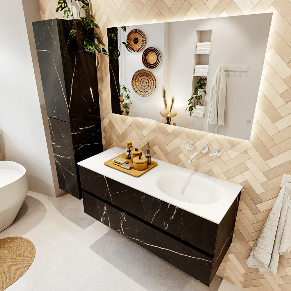 MONDIAZ VICA 120cm mueble de baño Marquina 2 cajones. Lavabo MOON Derecho sin orificio color Talc con espejo LED. 1 MONDIAZ VICA 120cm mueble de baño Marquina 2 cajones. Lavabo MOON Derecho sin orificio color Talc con espejo LED.