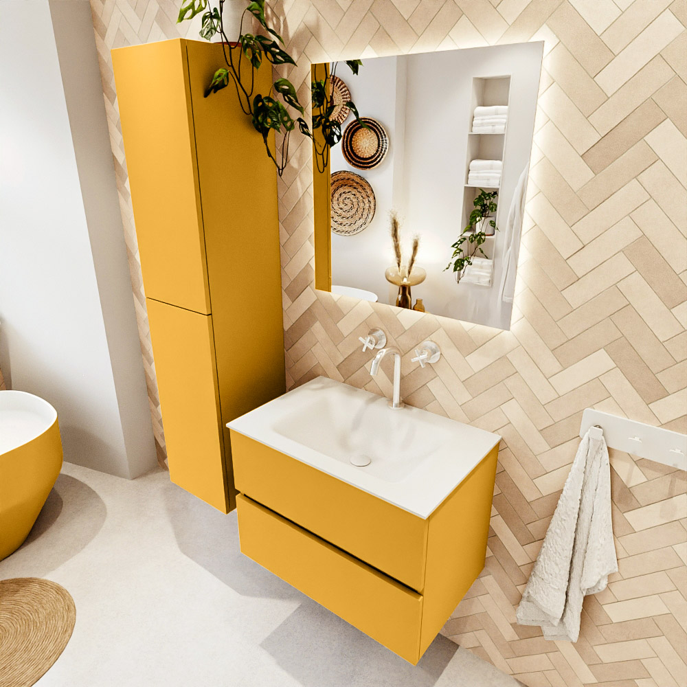 MONDIAZ VICA 70cm mueble de baño Ocher 2 cajones. Lavabo CLOUD Centro 1 orificio color Talc con espejo LED. 1 MONDIAZ VICA 70cm mueble de baño Ocher 2 cajones. Lavabo CLOUD Centro 1 orificio color Talc con espejo LED.