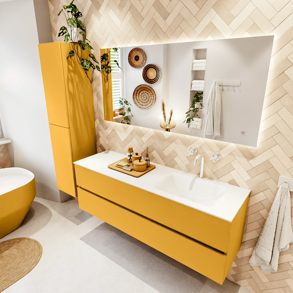 MONDIAZ VICA 150cm mueble de baño Ocher 2 cajones. Lavabo CLOUD Derecho 1 orificio color Talc con espejo LED. 1 MONDIAZ VICA 150cm mueble de baño Ocher 2 cajones. Lavabo CLOUD Derecho 1 orificio color Talc con espejo LED.