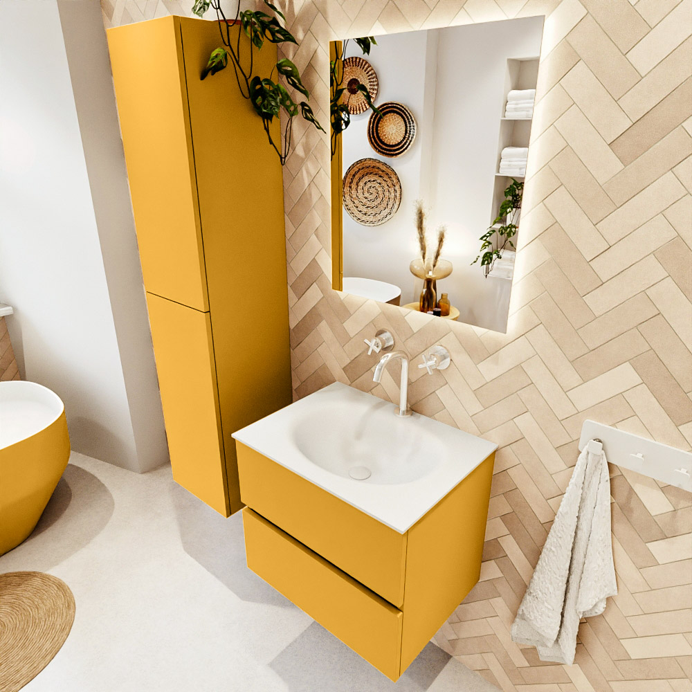 MONDIAZ VICA 60cm mueble de baño Ocher 2 cajones. Lavabo MOON Centro 1 orificio color Talc con espejo LED. 1 MONDIAZ VICA 60cm mueble de baño Ocher 2 cajones. Lavabo MOON Centro 1 orificio color Talc con espejo LED.