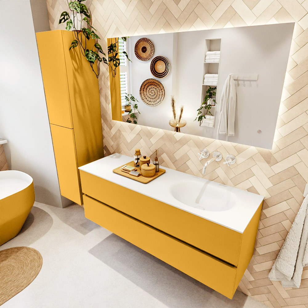 MONDIAZ VICA 140cm mueble de baño Ocher 2 cajones. Lavabo MOON Derecho sin orificio color Talc con espejo LED. 1 MONDIAZ VICA 140cm mueble de baño Ocher 2 cajones. Lavabo MOON Derecho sin orificio color Talc con espejo LED.