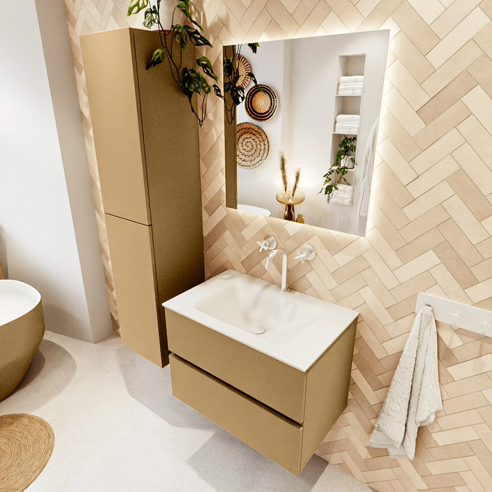 MONDIAZ VICA 70cm mueble de baño Oro 2 cajones. Lavabo CLOUD Centro 1 orificio color Talc con espejo LED. 1 MONDIAZ VICA 70cm mueble de baño Oro 2 cajones. Lavabo CLOUD Centro 1 orificio color Talc con espejo LED.