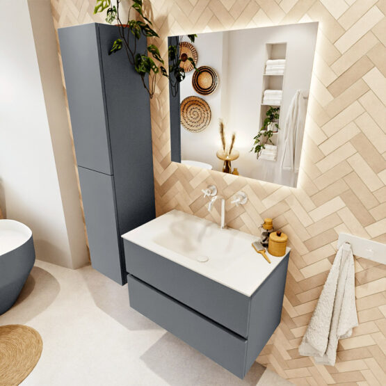 MONDIAZ VICA 80cm mueble de baño Plata 2 cajones. Lavabo CLOUD Centro 1 orificio