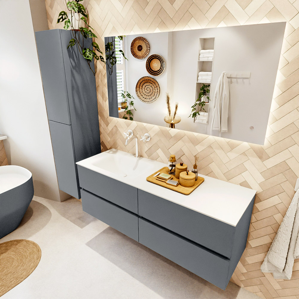 MONDIAZ VICA 140cm mueble de baño Plata 4 cajones. Lavabo CLOUD Izquierda 1 orificio color Talc con espejo LED. 1 MONDIAZ VICA 140cm mueble de baño Plata 4 cajones. Lavabo CLOUD Izquierda 1 orificio color Talc con espejo LED.