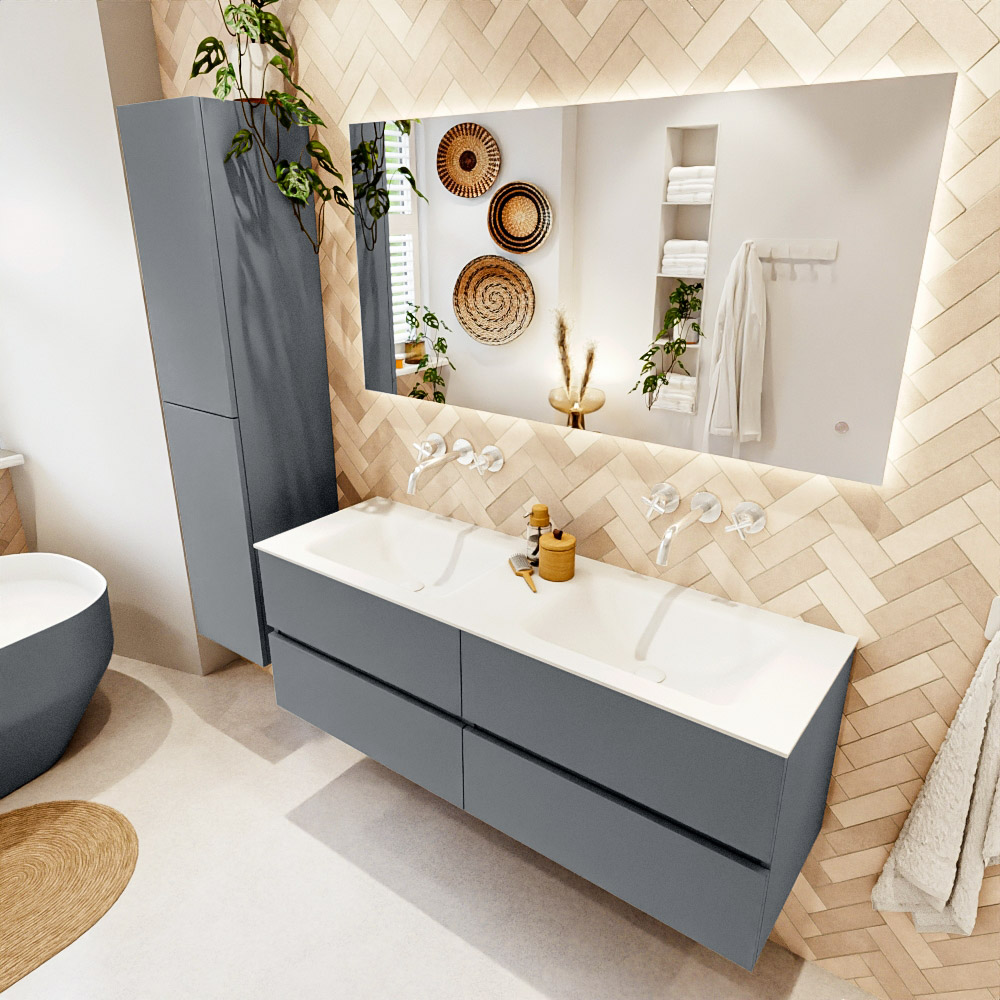 MONDIAZ VICA 140cm mueble de baño Plata 4 cajones. Lavabo CLOUD Doble sin orificio color Talc con espejo LED. 1 MONDIAZ VICA 140cm mueble de baño Plata 4 cajones. Lavabo CLOUD Doble sin orificio color Talc con espejo LED.