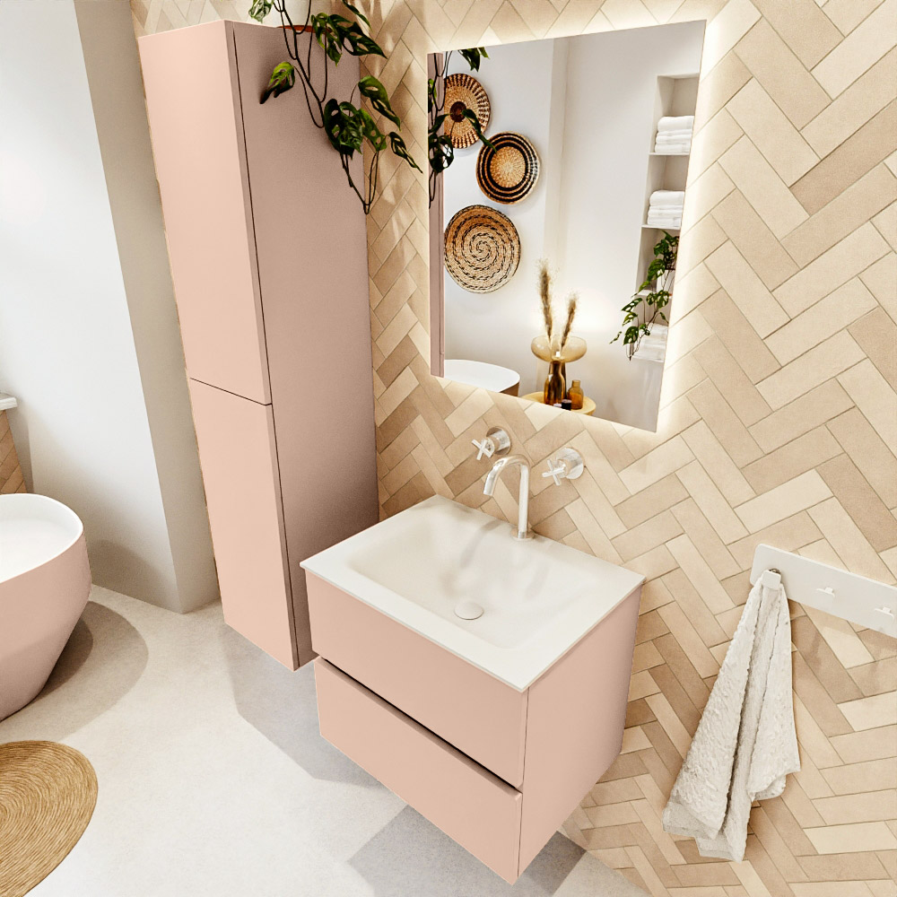 MONDIAZ VICA 60cm mueble de baño Rosee 2 cajones. Lavabo CLOUD Centro 1 orificio color Talc con espejo LED. 1 MONDIAZ VICA 60cm mueble de baño Rosee 2 cajones. Lavabo CLOUD Centro 1 orificio color Talc con espejo LED.
