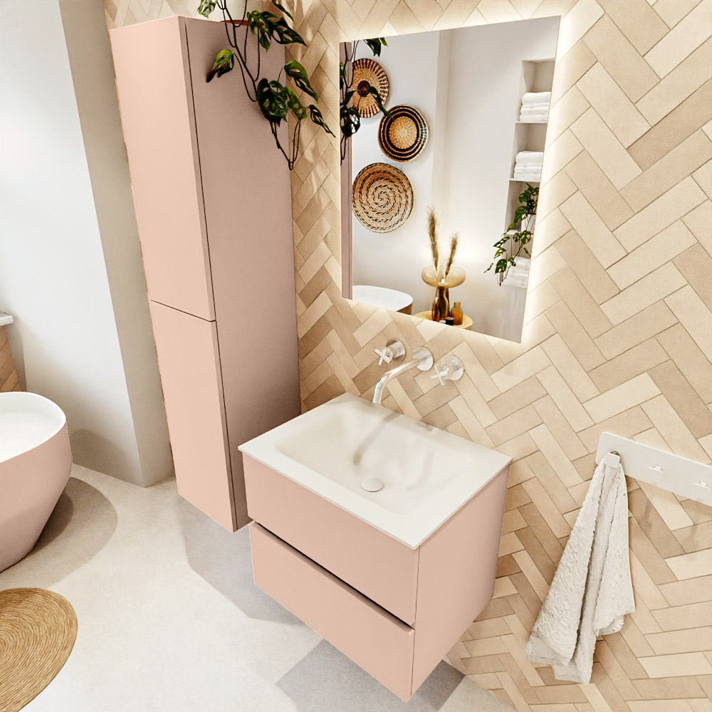 MONDIAZ VICA 60cm mueble de baño Rosee 2 cajones. Lavabo CLOUD Centro sin orificio color Talc con espejo LED. 1 MONDIAZ VICA 60cm mueble de baño Rosee 2 cajones. Lavabo CLOUD Centro sin orificio color Talc con espejo LED.
